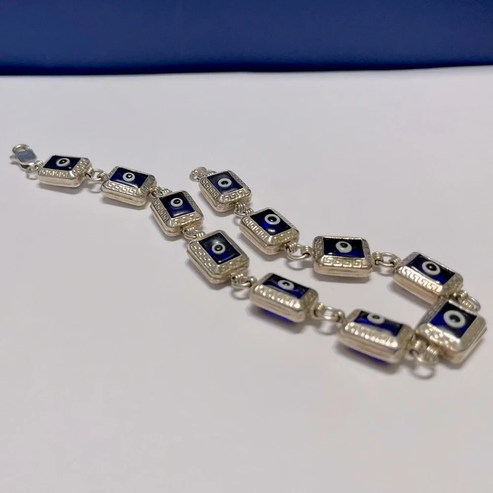 925 Silver Unique Evil Eye Bracelet - Picture 4 of 14